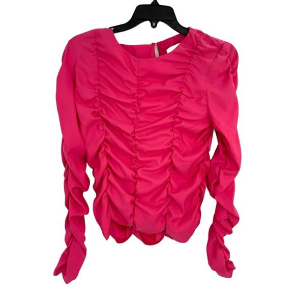 TopShop Ruched Long Sleeve Shirred Top Pink Size 6 NWOT $55 MSRP - Picture 3 of 8